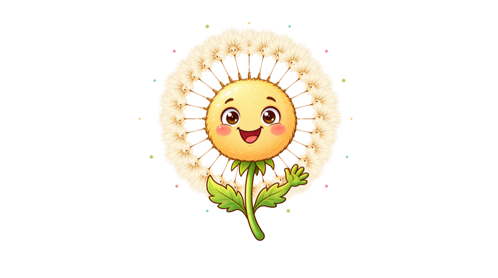Pusti, die freundliche Pusteblume mit voller Schirmchenkrone